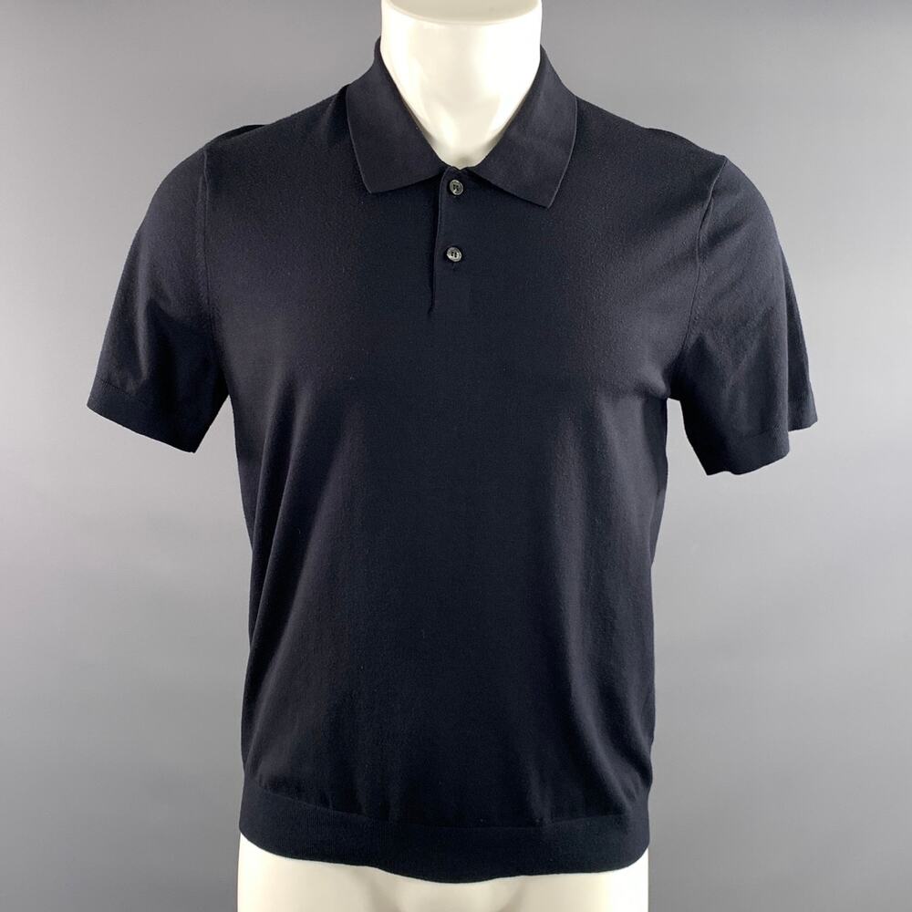 THEORY Size S Grey Black Solid Spread Collar Polo